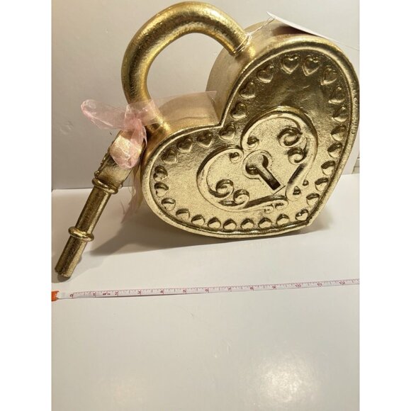 Gold Heart and Key Locket Decor w/ Cute Pink Bow Girls Women Room New Key Broken - Picture 13 of 13